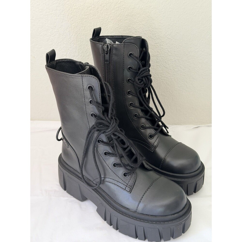 Current Mood Dolls Kill Black Combat Platform Boots Goth Alt NWOT Size 8